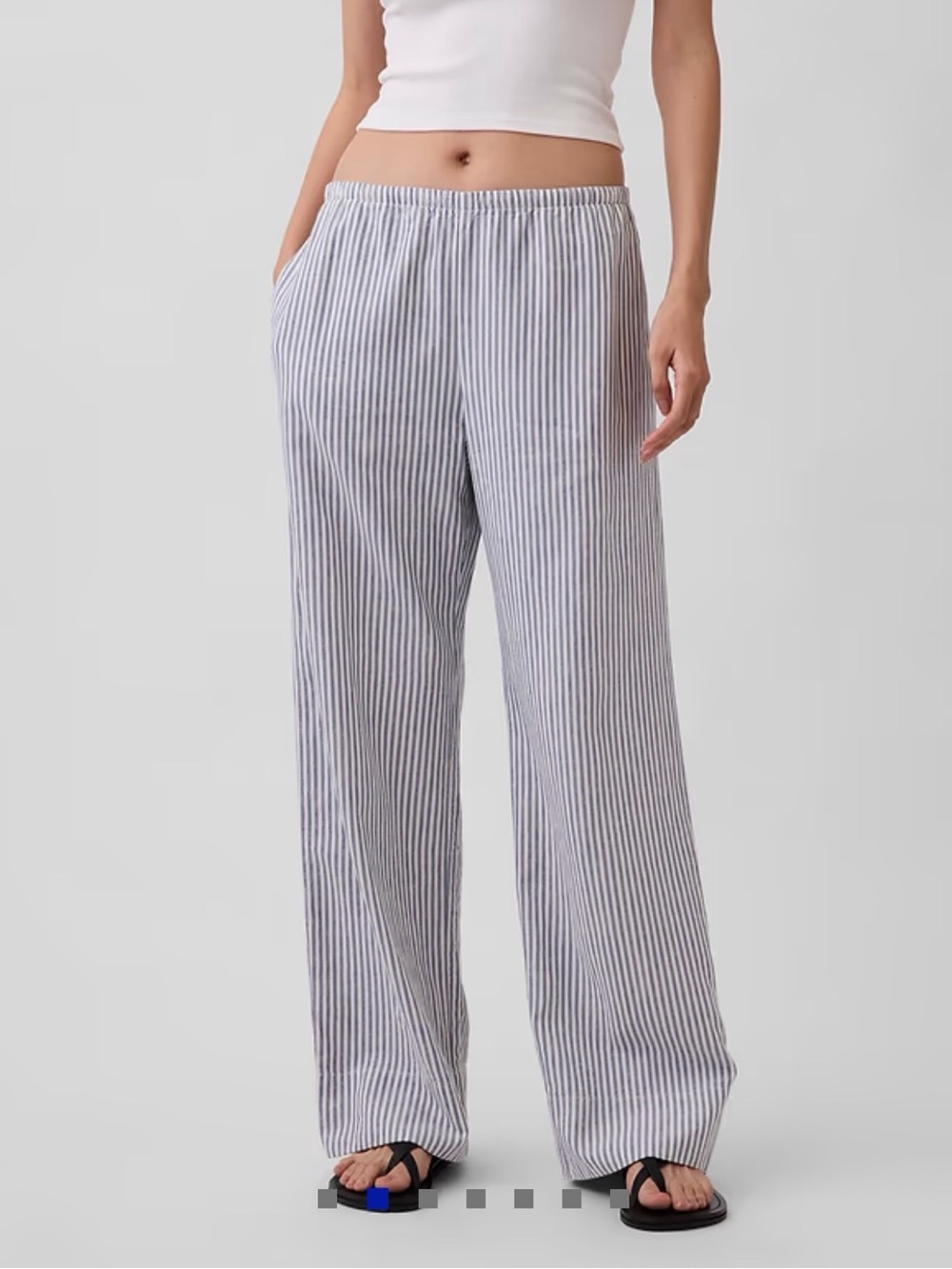 GAP Vertical Stripe Wide-Leg Pants - White & Gray